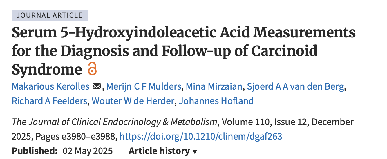 Thor Halfdanarson: Correlation Between Serum 5-HIAA and 24-Hour Urine 5-HIAA in Carcinoid Syndrome