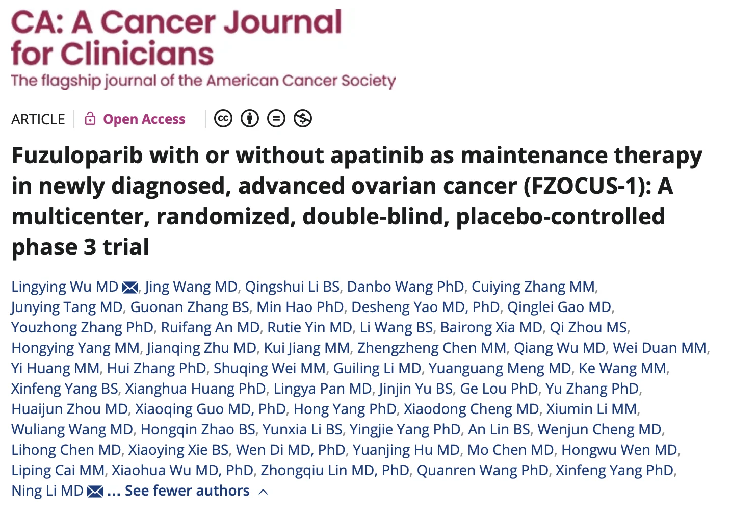 Results from FZOCUS-1 Trial on First-Line Maintenance Therapy in Advanced Ovarian Cancer - ACS Journals