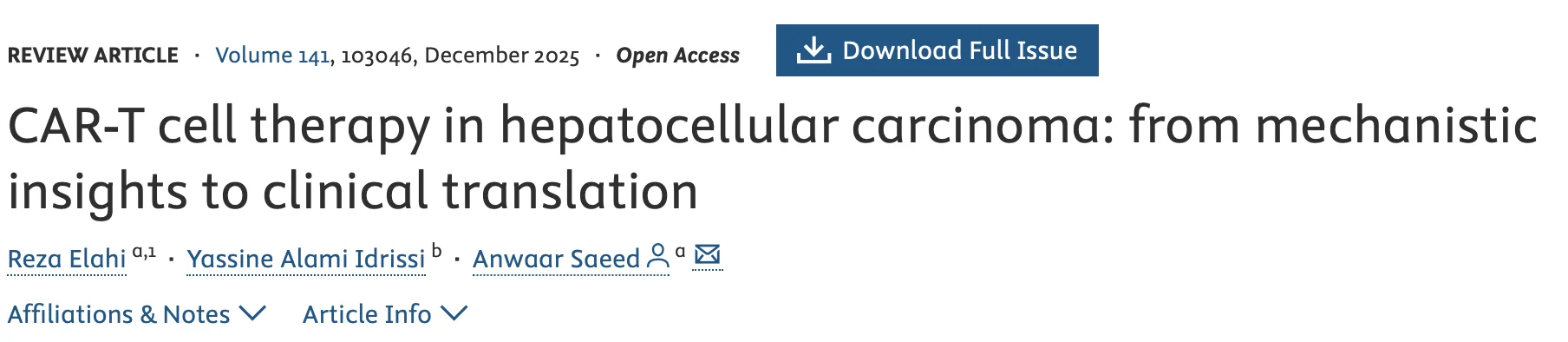Arndt Vogel: Interesting Review on CAR-T Cell Therapy in Hepatocellular Carcinoma
