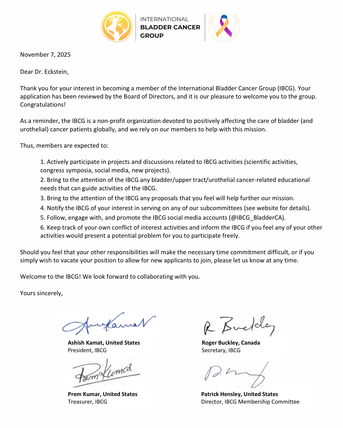 Markus Eckstein: Honored to Have Been Accepted as a Member of the IBCG 2 Markus Eckstein