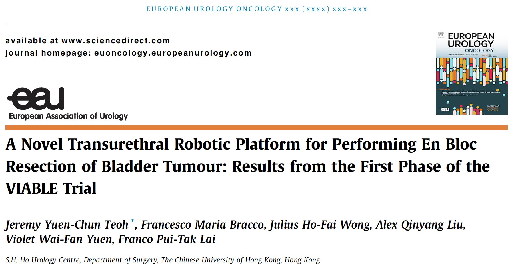 Jeremy Teoh: First Case Series on Transurethral Robotic En Bloc Resection Using VES 2 Jeremy Teoh: First Case Series on Transurethral Robotic En Bloc Resection Using VES