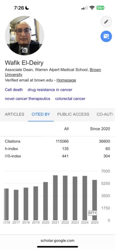 Wafik S. El-Deiry: Proud of Eldeirylab’s Impact Over 7 Years at Brown University