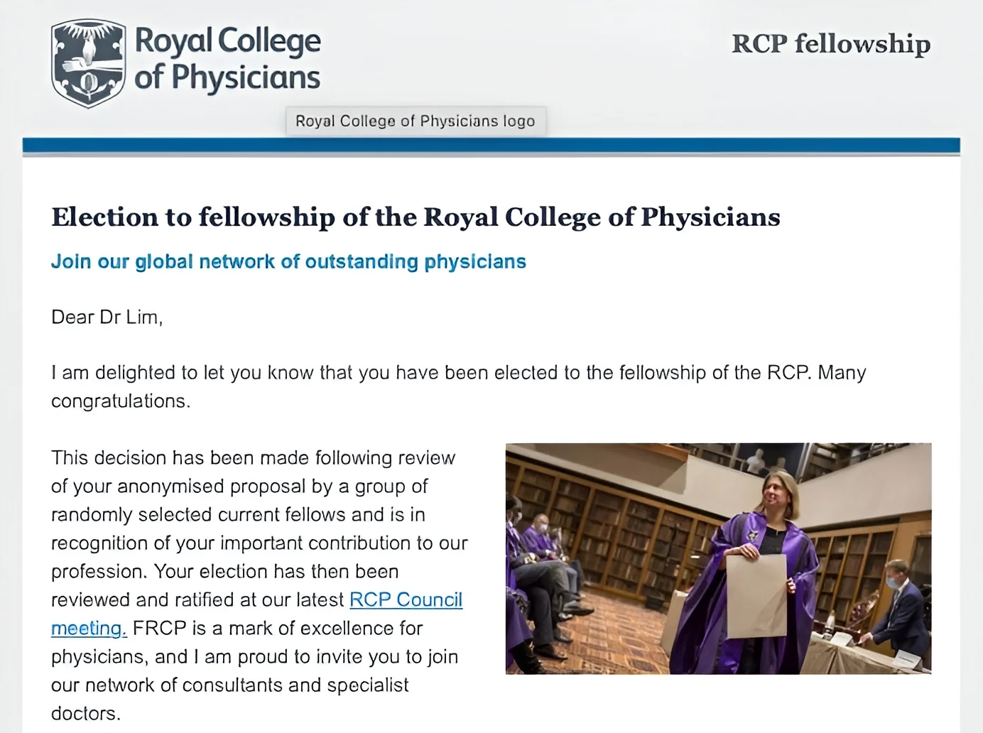 Jonathan Lim Elected Fellow of the Royal College of Physicians