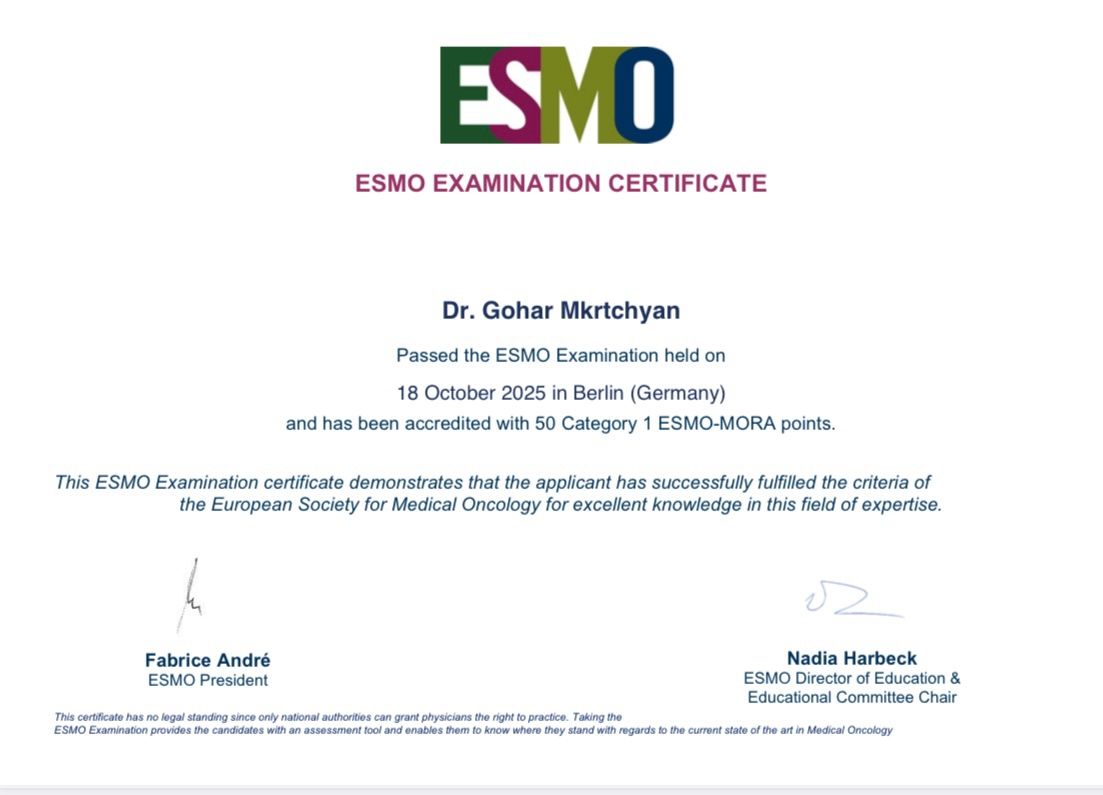 Gohar Mkrtchyan: Excited to Become Armenia's Second ESMO-Certified Oncologist 2 Gohar Mkrtchyan