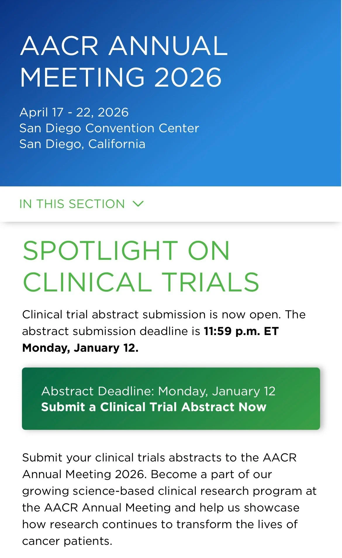Jia (Jenny) Liu: Clinical Trial Abstract Submissions are Open for AACR Annual Meeting 2026