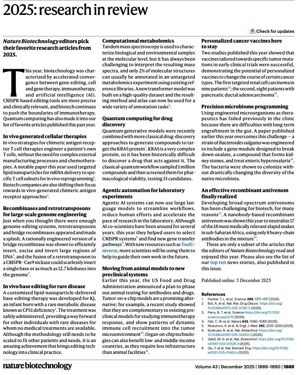 Gustavo Monnerat: Nature Biotechnology Editorial on the Most Impactful Advances in Biotechnology in 2025