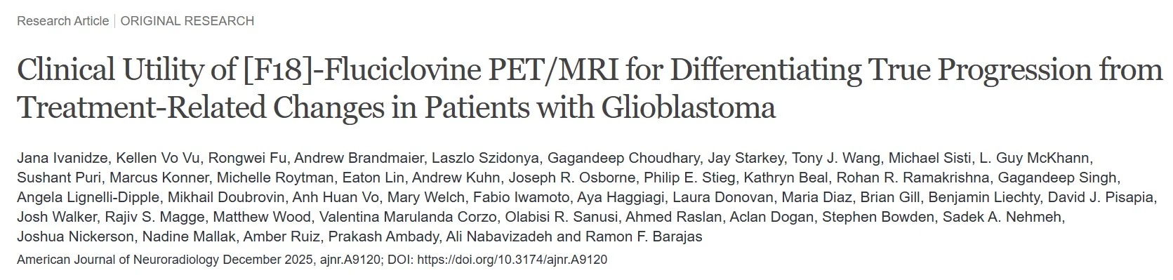 Jana Ivanidze: Multi-Institutional Study Validates Fluciclovine PET for Post-Treatment GBM Assessment