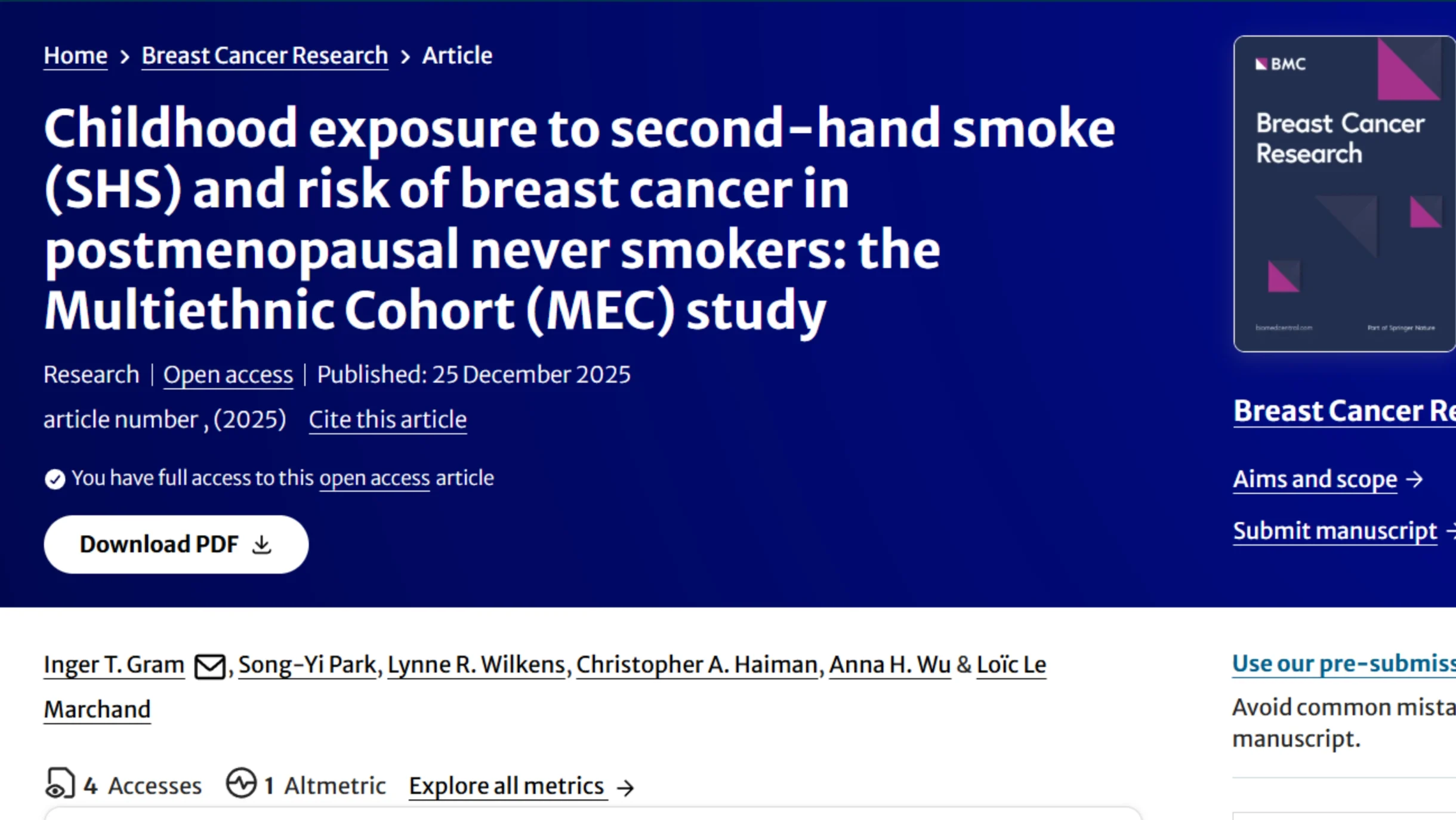 Naoto T. Ueno: Second-Hand Smoke in Childhood Linked to Later Breast Cancer Risk 2 Naoto T. Ueno: Second-Hand Smoke in Childhood Linked to Later Breast Cancer Risk