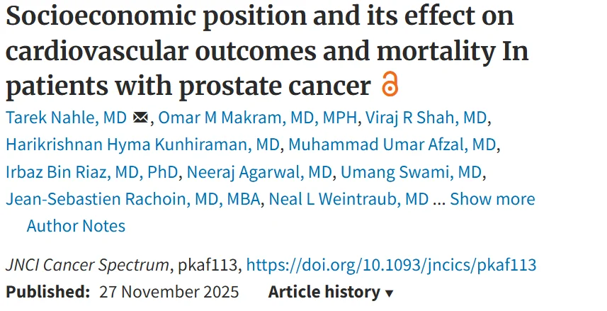 Avirup Guha: New in JNCI Cancer Spectrum Socioeconomic Position (SEP)