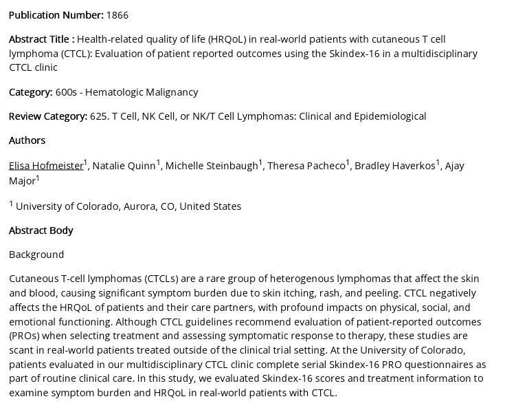 Ajay Major: Proud of Elisa Hofmeister’s Study on Emotional Wellbeing in CTCL 2 Ajay Major: Proud of Elisa Hofmeister’s Study on Emotional Wellbeing in CTCL