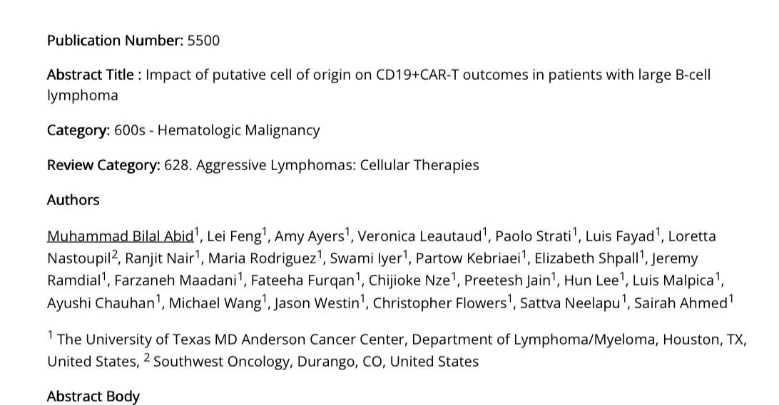 M. Bilal Abid: Impact of Cell of Origin on CD19 plus CAR-T Outcomes in B-cell Lymphoma