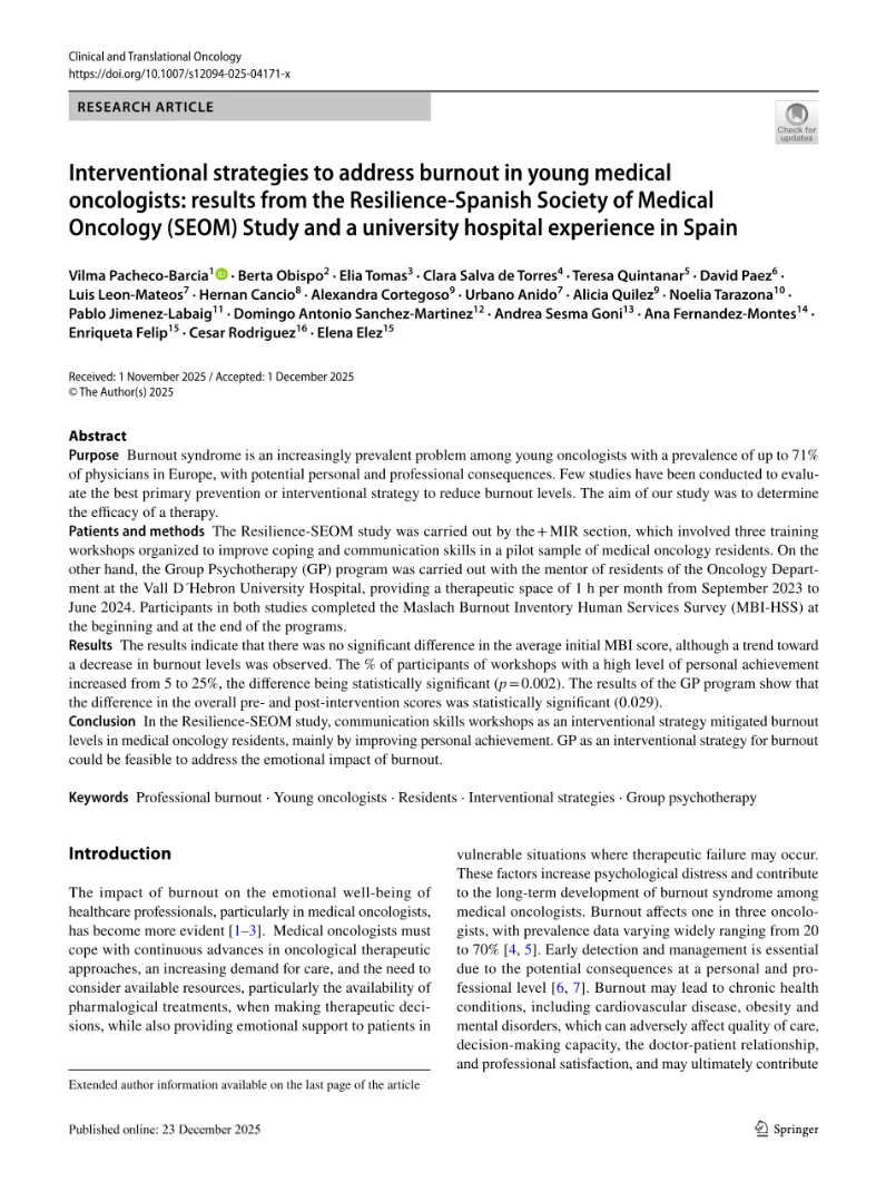 Vilma Pacheco Barcia Presents First Interventional Studies on Oncology Resident Burnout in Spain 2 Vilma Pacheco Barcia