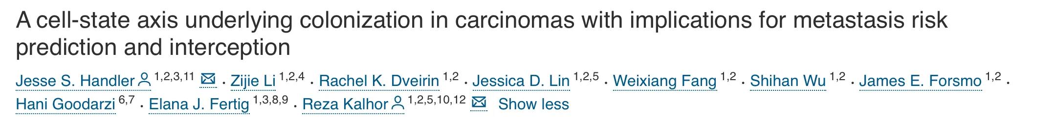 Jesse Handler: Defining a Transcriptomic Axis Underlying Metastatic Potential in PDAC and Other Carcinoma Subtypes 2 Jesse Handler: Defining a Transcriptomic Axis Underlying Metastatic Potential in PDAC and Other Carcinoma Subtypes