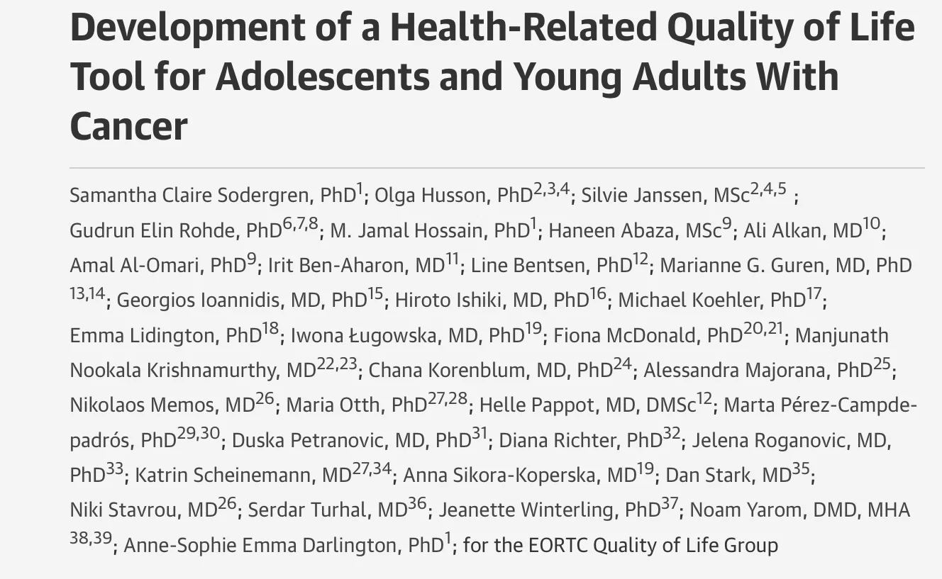 Samantha Sodergren: World’s First Comprehensive HRQoL Questionnaire Designed with and for AYAs with Cancer