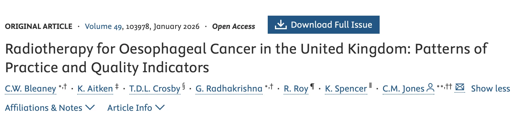 Chris Jones: Variation in Radiotherapy-Based Oesophageal Cancer Care in the UK