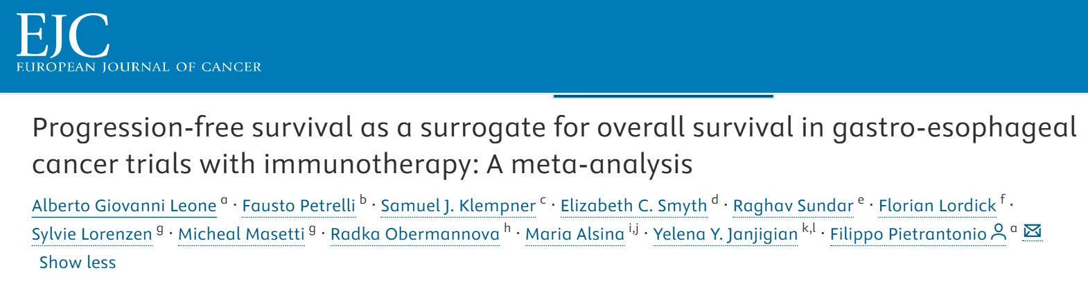 Florian Lordick: Landmark Meta-Analysis on Surrogate Endpoints in Gastro-Esophageal Cancer Trials 2 Florian Lordick: Landmark Meta-Analysis on Surrogate Endpoints in Gastro-Esophageal Cancer Trials