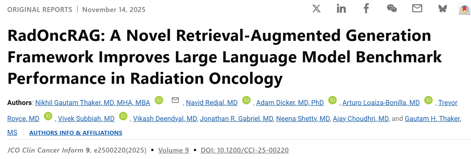 Nikhil G. Thaker: RadOncRAG Improves LLM Benchmark Performance in Radiation Oncology