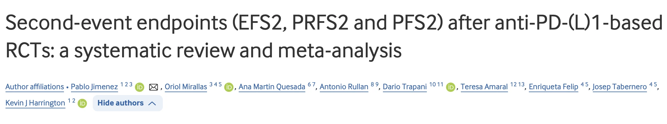 Galip Can Uyar: Can Second-Event Endpoints Truly Capture the Long-Term Benefit of Anti–PD-(L)1 Therapy? 2 Galip Can Uyar: Can Second-Event Endpoints Truly Capture the Long-Term Benefit of Anti–PD-(L)1 Therapy?
