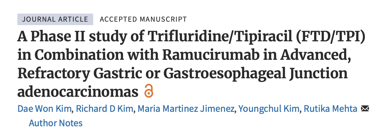 Rutika Mehta: Trifluridine/Tipiracil in Combination with Ramucirumab in Gastric Cancers