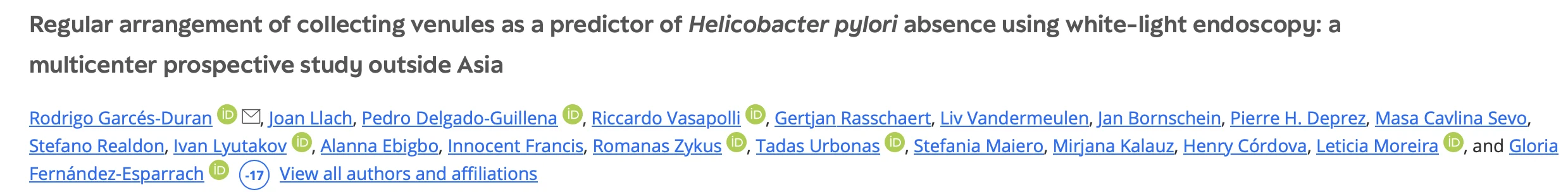 Gertjan Rasschaert: RAC as a Predictor of Helicobacter Pylori Absence Using White-Light Endoscopy