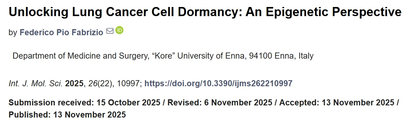 Federico Pio Fabrizio: Unlocking Lung Cancer Cell Dormancy - An Epigenetic Perspective 2 Federico Pio Fabrizio: Unlocking Lung Cancer Cell Dormancy - An Epigenetic Perspective