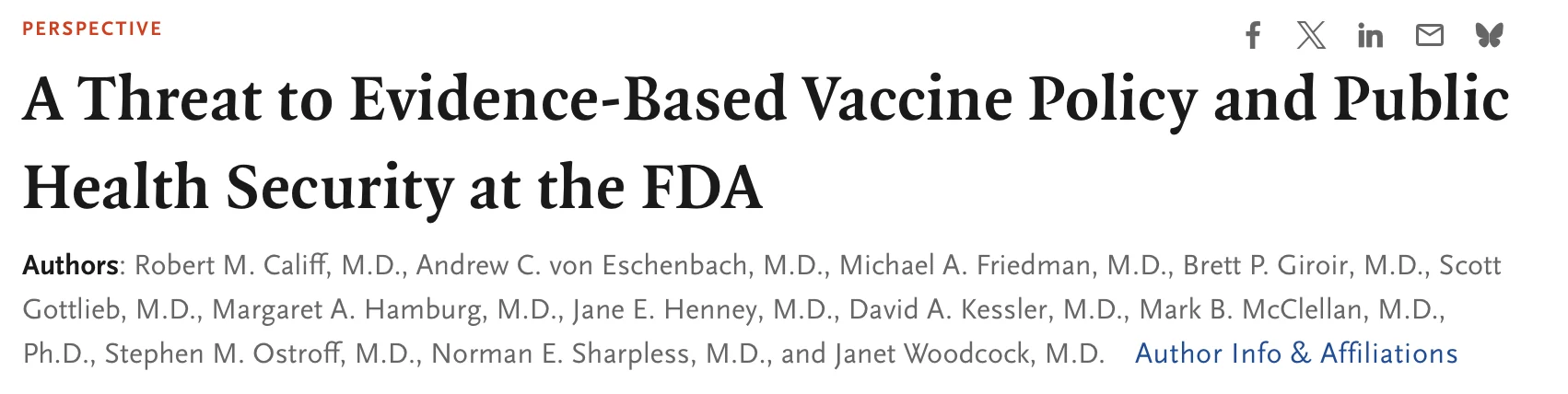 Former FDA Commissioners Warn That Recent Agency Moves Could Undermine Vaccine Safety and Oversight — NEJM 2 Former FDA Commissioners Warn That Recent Agency Moves Could Undermine Vaccine Safety and Oversight — NEJM