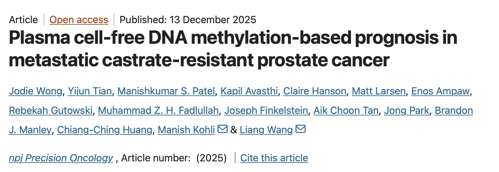 Manish Kohli: Plasma cfDNA Methylation-Based Prognostic Models for mCRPC 2 Manish Kohli: Plasma cfDNA Methylation-Based Prognostic Models for mCRPC