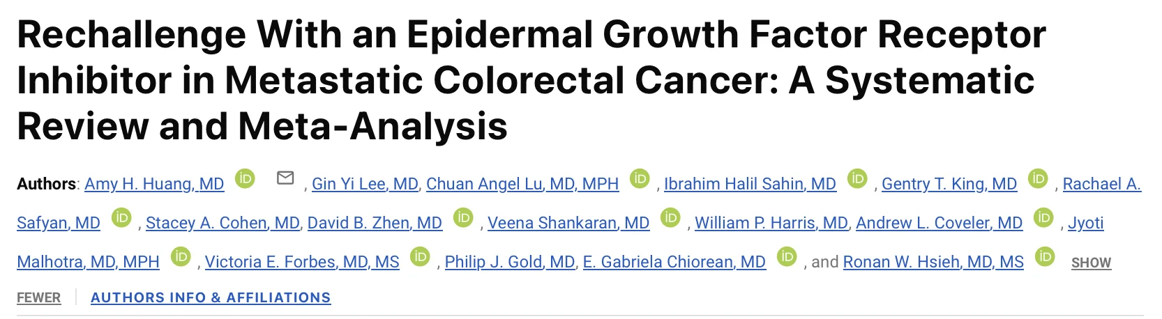 Amy H. Huang: Conquer Cancer Merit Award-Winning Meta-Analysis on EGFR Inhibitor Rechallenge for mCRC 2 Amy H. Huang: Conquer Cancer Merit Award-Winning Meta-Analysis on EGFR Inhibitor Rechallenge for mCRC