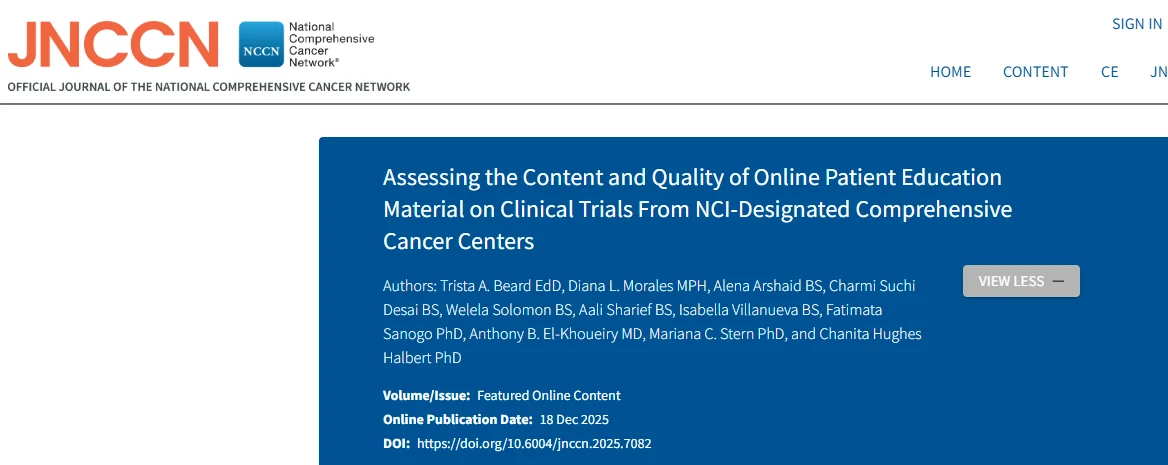 Trista Beard: New Study on Online Patient Resources for Cancer Clinical Trials