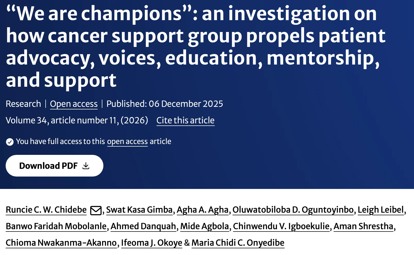 Runcie C.W. Chidebe: Why Cancer Support Groups are Essential to Cancer Care in Nigeria and LMICs