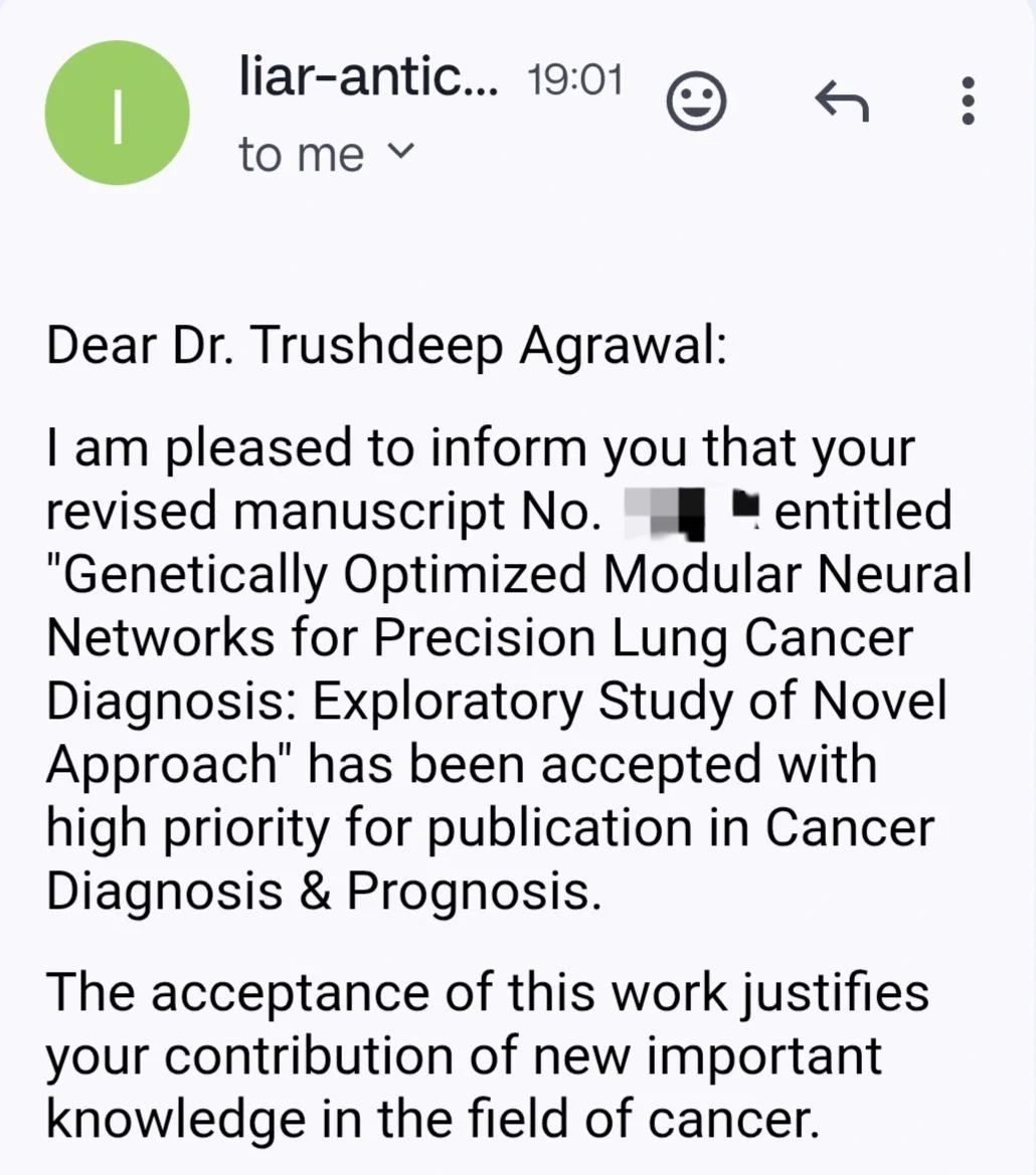 Trushdeep Agrawal: Manuscript on Lung Cancer Has Been Accepted for Publication in Cancer Diagnosis and Prognosis 2 Trushdeep Agrawal: Manuscript on Lung Cancer Has Been Accepted for Publication in Cancer Diagnosis and Prognosis