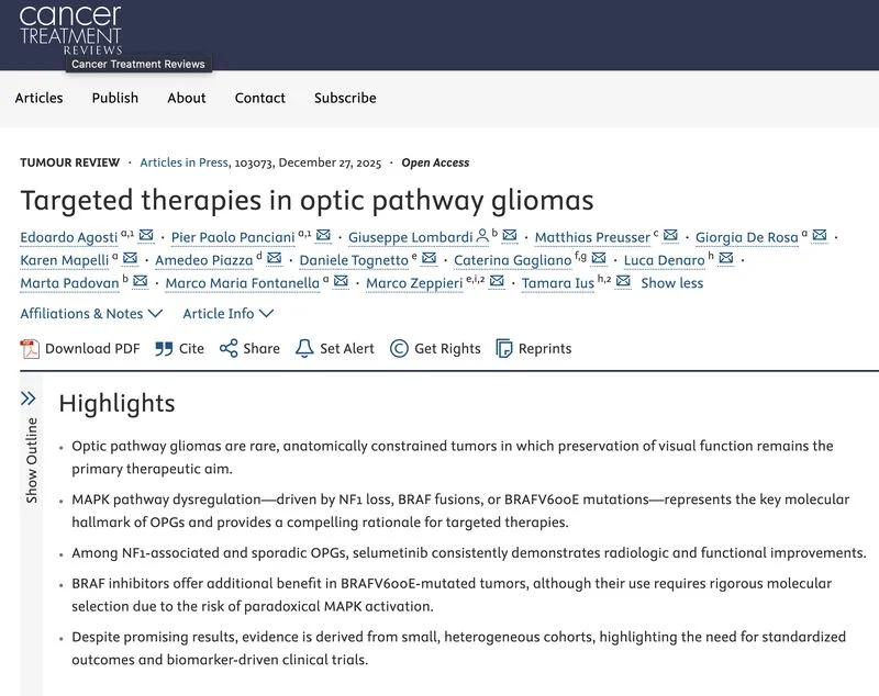 Giuseppe Lombardi: Targeted Therapies in Optic Pathway Gliomas, a Rare and Clinically Challenging Tumor