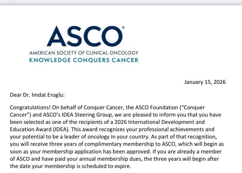 İmdat Eroğlu: Honored to Be Selected as a Recipient of the ASCO 2026 IDEA Award