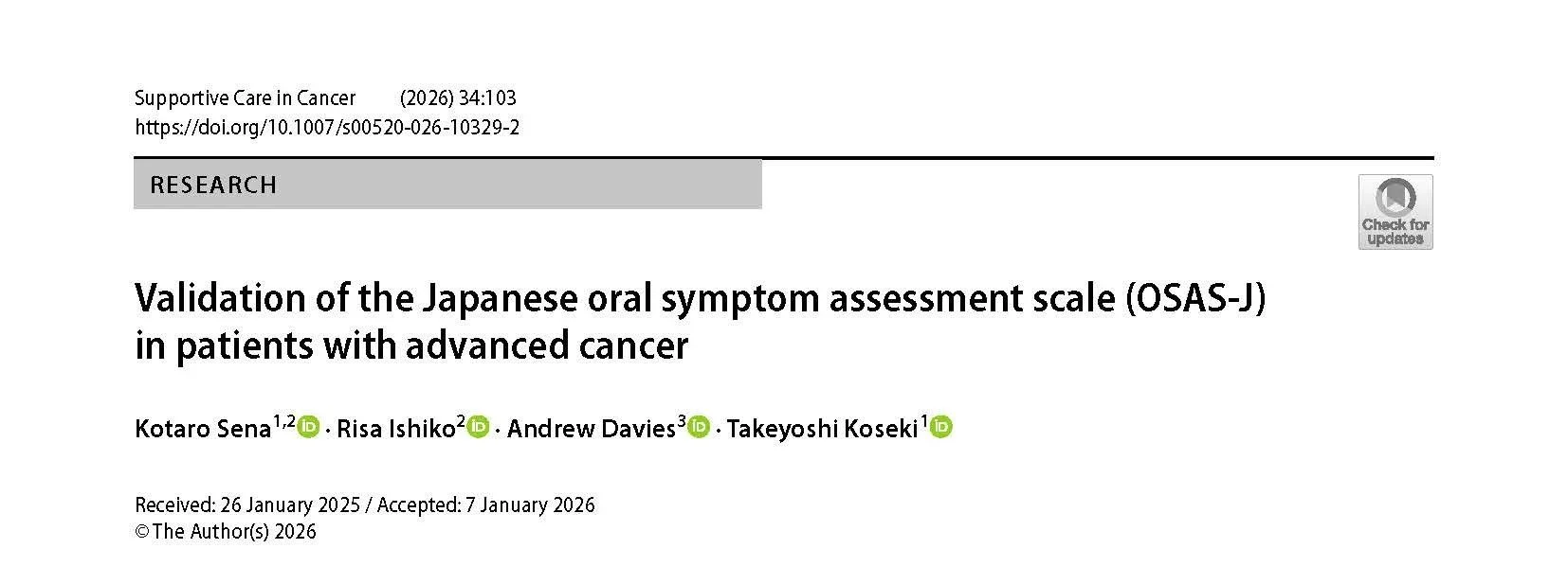 Andrew Davies: Validation of the Japanese Oral Symptom Assessment Scale 2 Andrew Davies: Validation of the Japanese Oral Symptom Assessment Scale