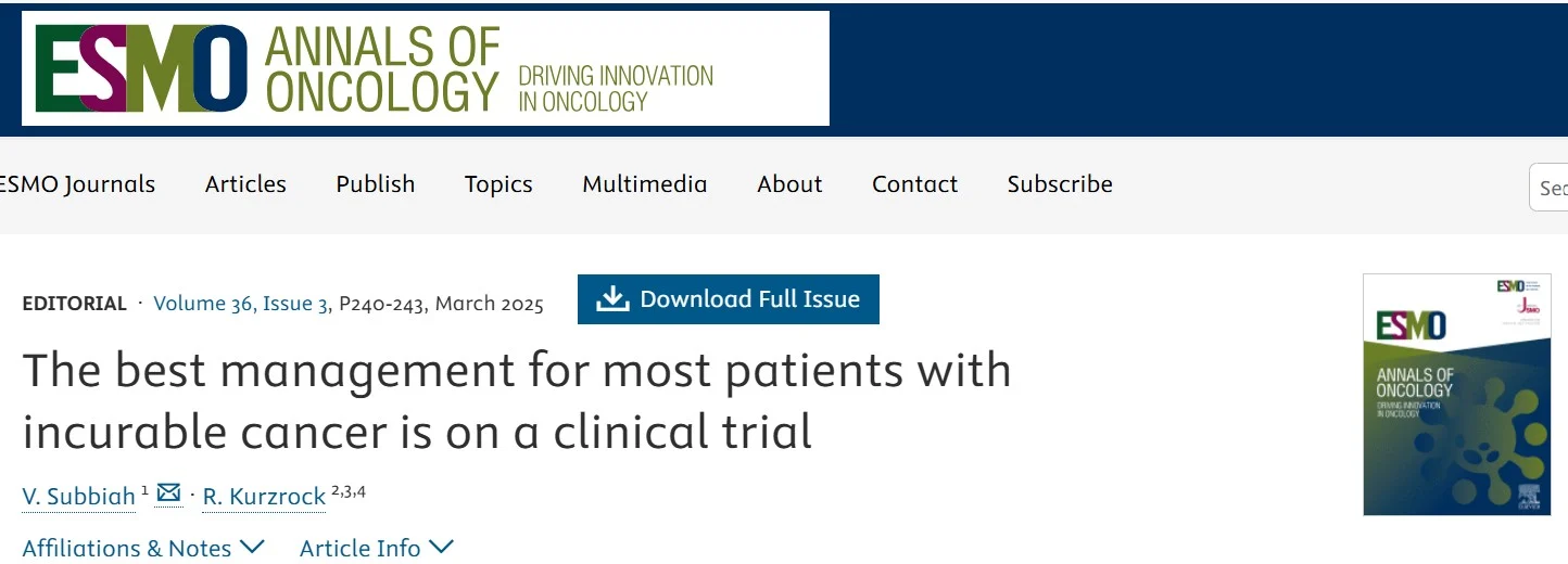 Vivek Subbiah: Clinical Trials Offer the Best Management for Most Patients with Incurable Cancer