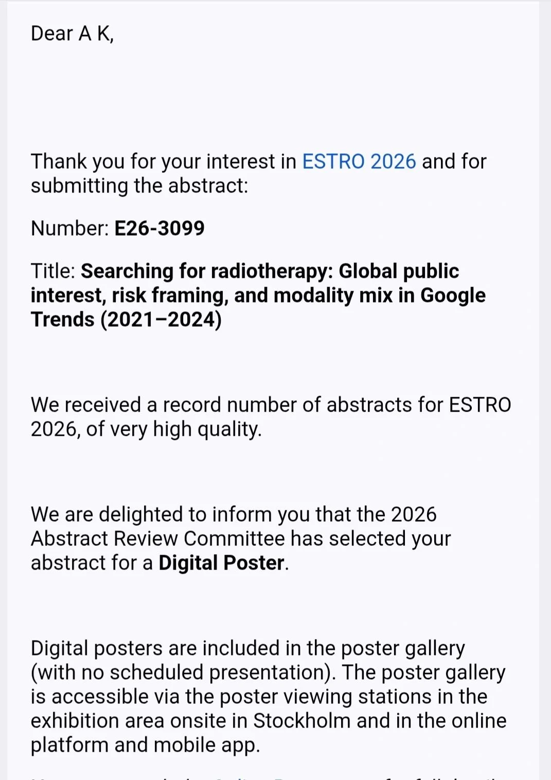 Aren Karapetyan: Our Research on Global Public Interest in Radiotherapy Accepted at ESTRO 2026