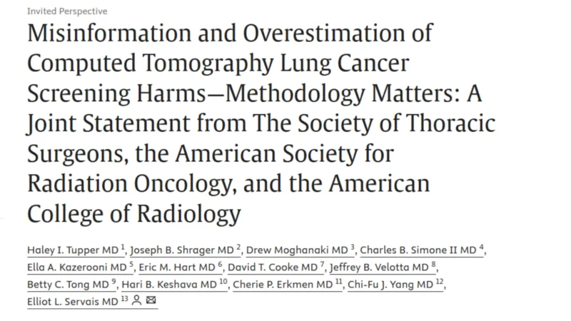 Drew Moghanaki: Misinformation and Overestimation of Computed Tomography Lung Cancer Screening Harms