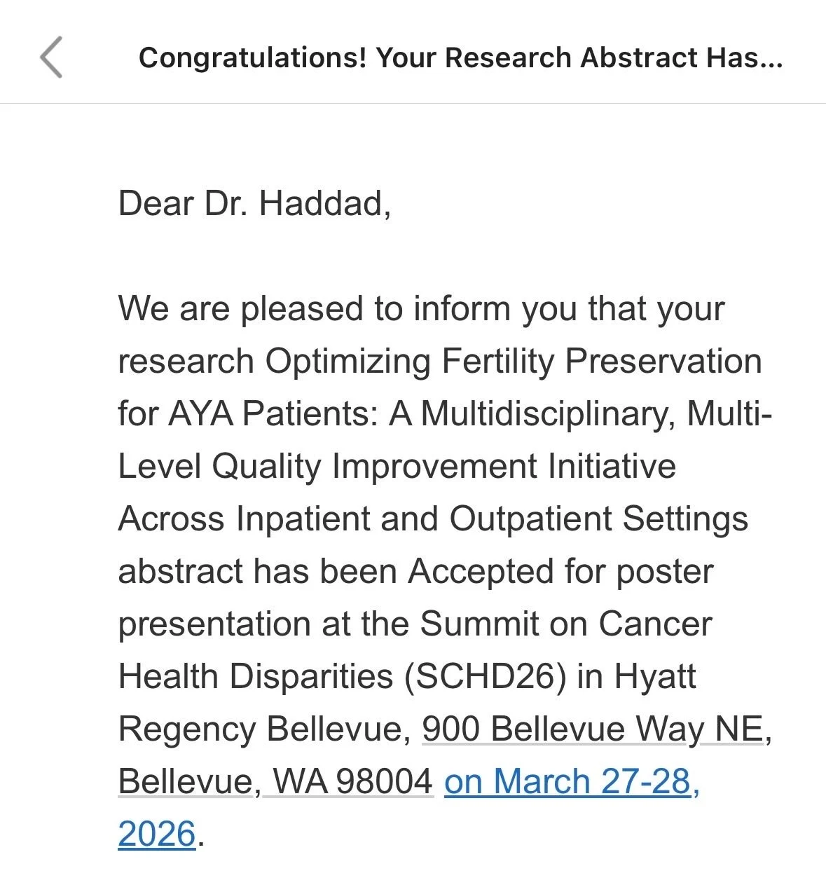Stephanie Haddad: Optimizing Fertility Preservation for AYA Patients – Poster at SCHD26