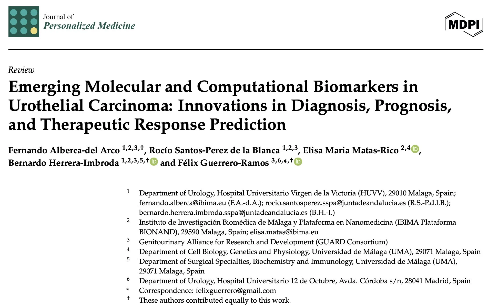 Félix Guerrero-Ramos: The Role of Molecular and Computational Biomarkers in Urothelial Carcinoma 2 Félix Guerrero-Ramos: The Role of Molecular and Computational Biomarkers in Urothelial Carcinoma