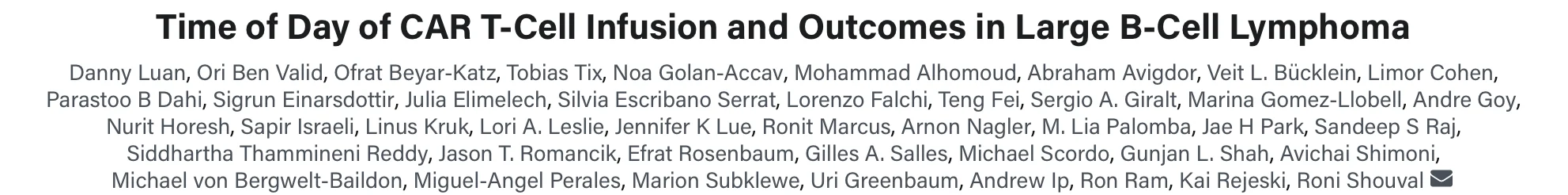 Circadian Rhythms May Impact CAR T Cell Therapy Outcomes in Large B Cell Lymphoma - MSKCC 2 Circadian Rhythms May Impact CAR T Cell Therapy Outcomes in Large B Cell Lymphoma - MSKCC