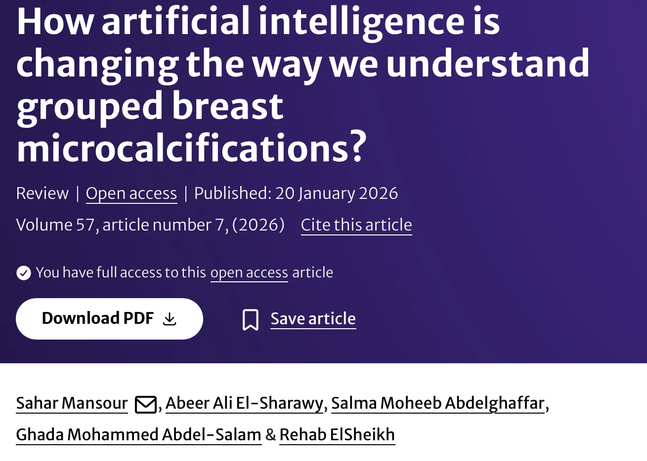 Sahar Mansour: How AI is Changing the Way We Understand Grouped Breast Microcalcifications?