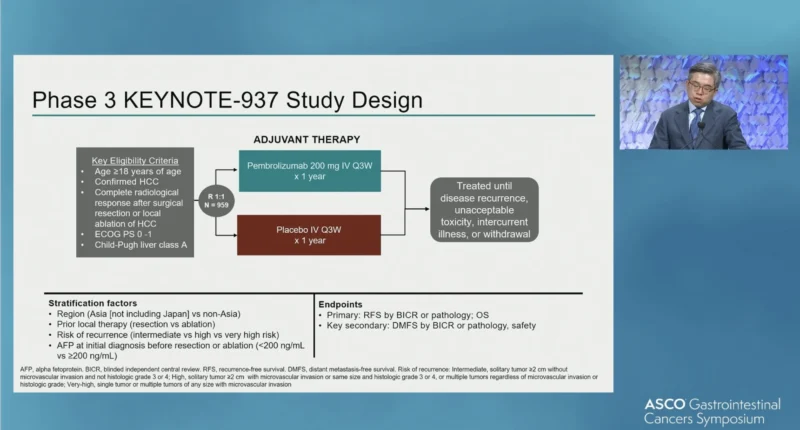 Phase III KEYNOTE-937 Study at ASCO GI 2026: Adjuvant Pembrolizumab After Curative-Intent Therapy for Hepatocellular Carcinoma 2 KEYNOTE-937 design