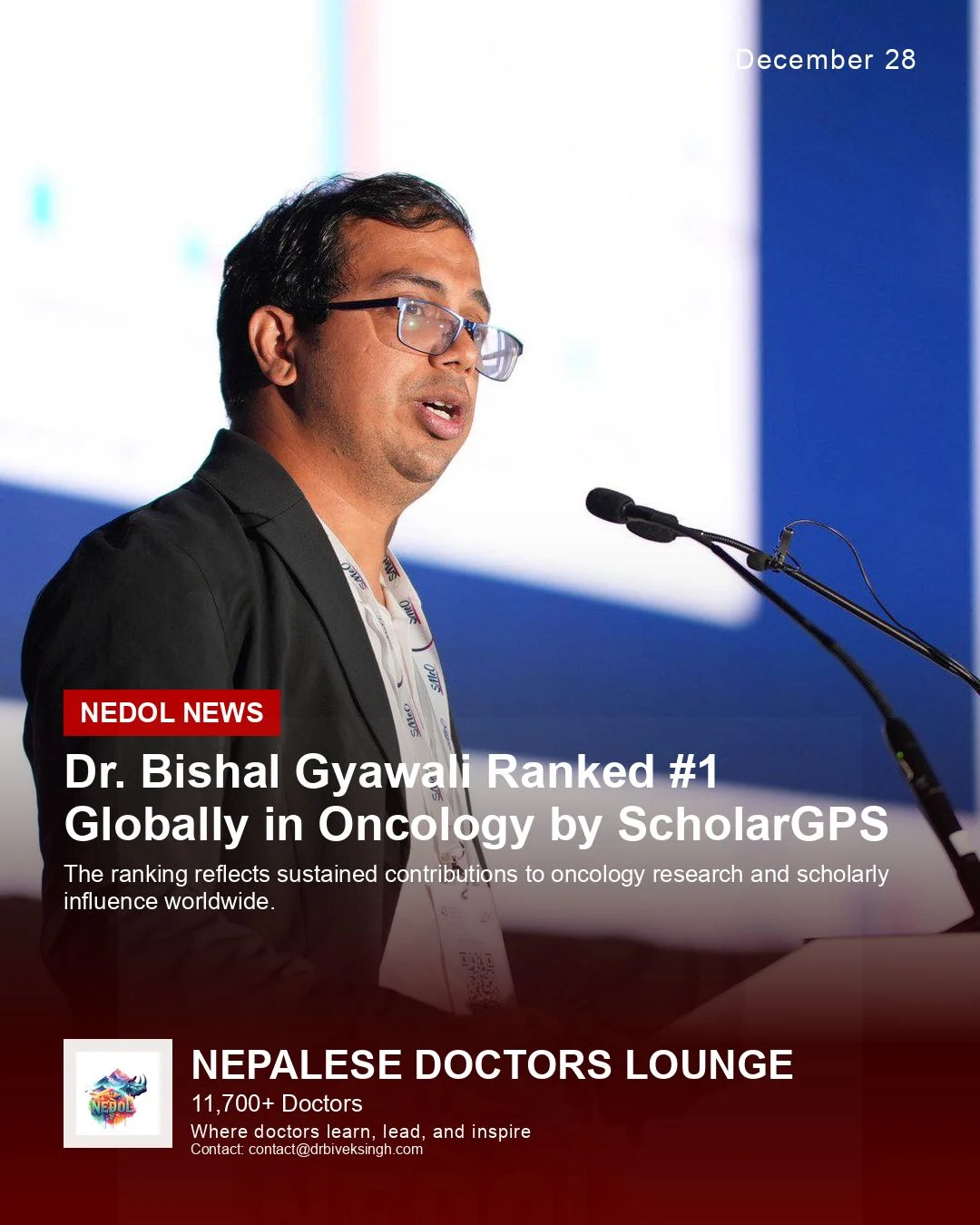 Bivek Singh: Heartfelt Congratulations to Bishal Gyawali on Being Ranked #1 Globally in Oncology by ScholarGPS