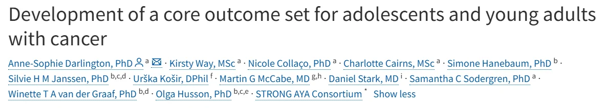 Bogda Koczwara: An Important Paper Defining the Core Outcome Set for AYA Adults with Cancer 3 Bogda Koczwara: An Important Paper Defining the Core Outcome Set for AYA Adults with Cancer