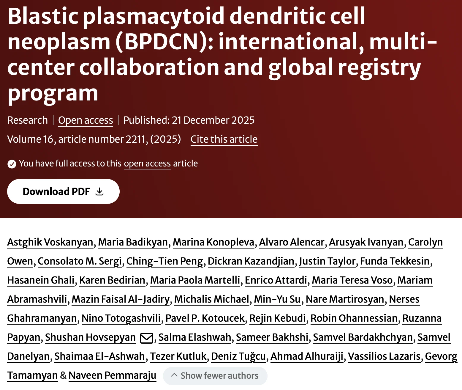 Gevorg Tamamyan: Data From 36 Patients Across 12 Countries - A Meaningful Start for BPDCN