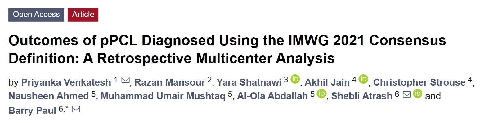 Al-Ola Abdallah: Outcomes of pPCL Diagnosed Using the IMWG 2021 Consensus Definition 2 Al-Ola Abdallah: Outcomes of pPCL Diagnosed Using the IMWG 2021 Consensus Definition