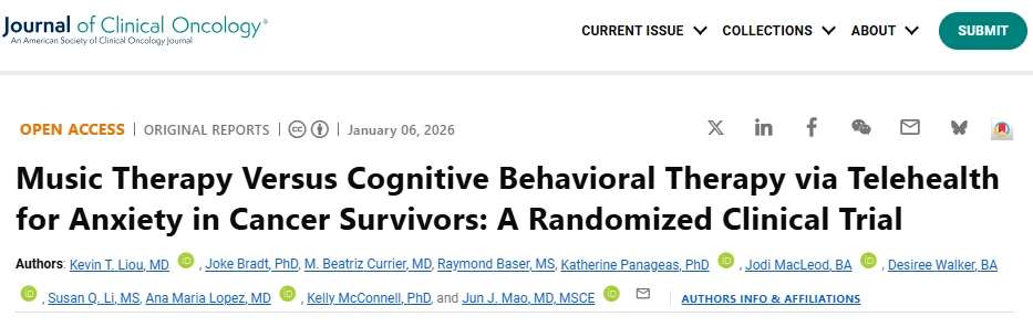 Paolo Tarantino: Randomized Trial of Telehealth Music Therapy Compared With CBT in Cancer Survivors With Anxiety