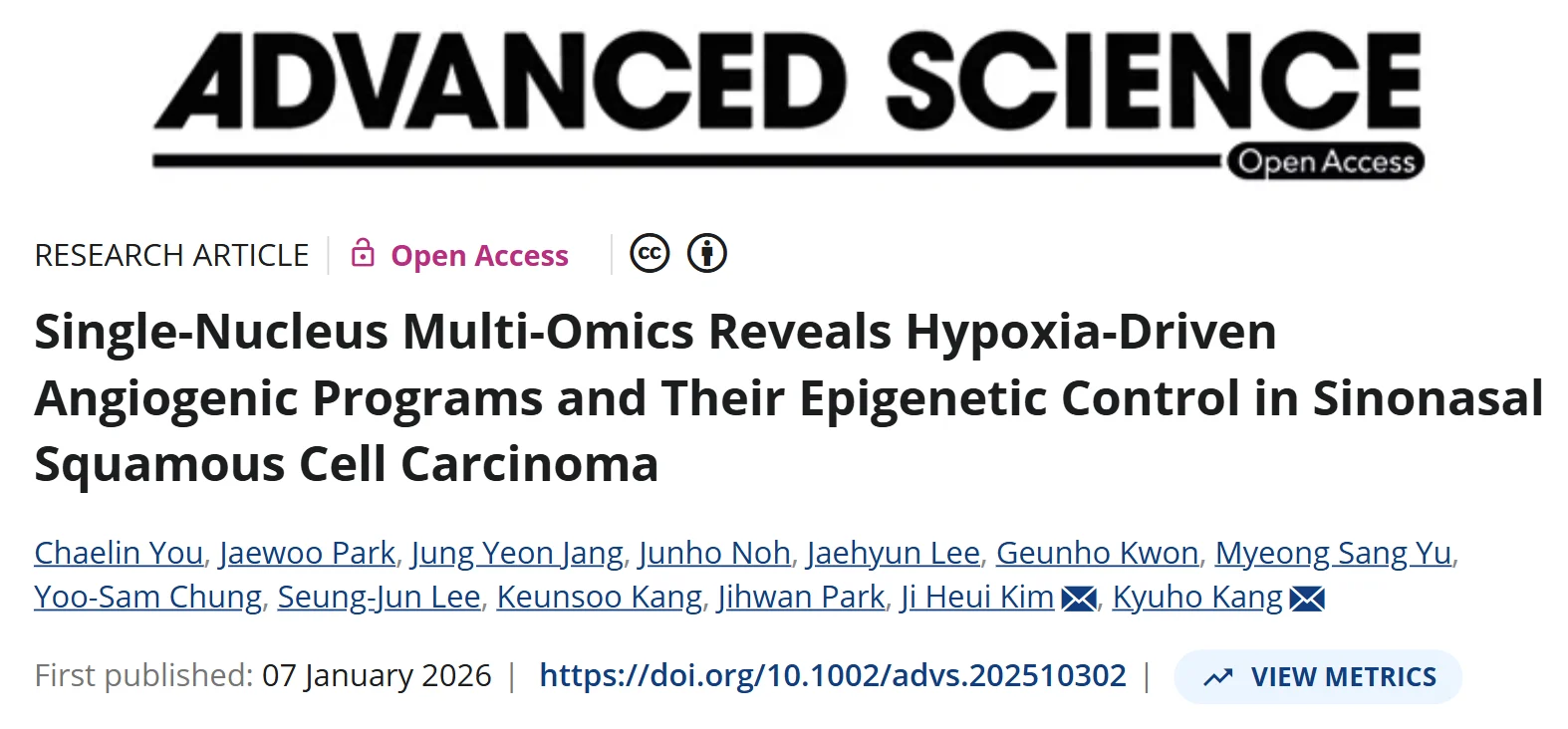 Kyuho Kang: Hypoxia-Driven Angiogenic Programs and Their Epigenetic Control in SNSCC