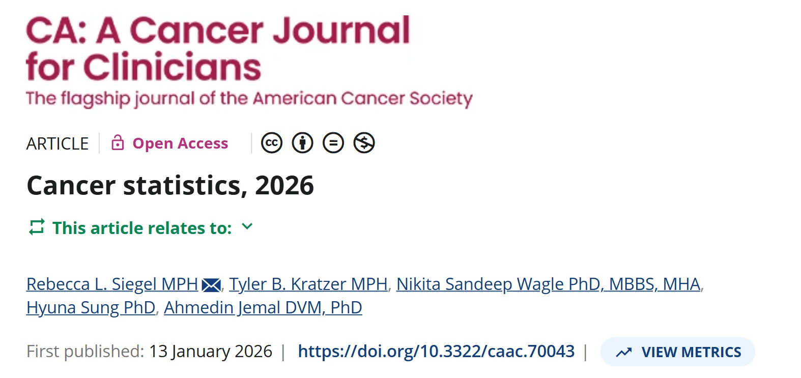 ACS Annual Statistics Report: Milestone 70% 5-Year Survival Rate for all Cancers Combined; Largest Gains for Advanced and Fatal Cancers
