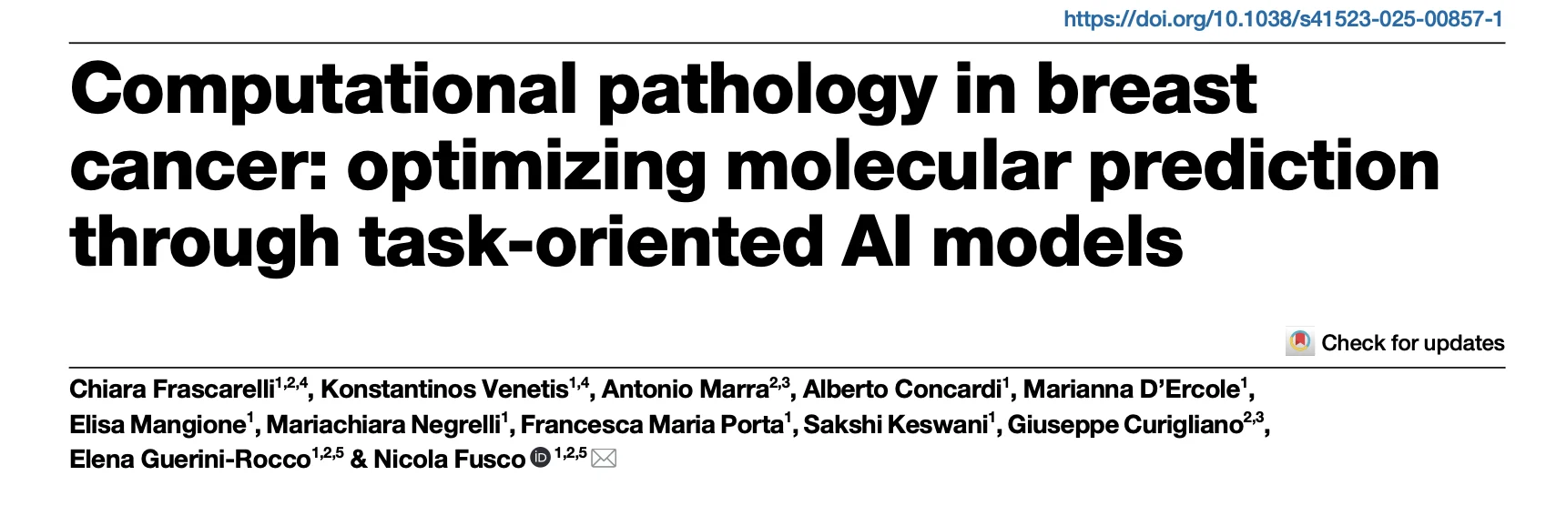 Nicola Fusco: Task-Oriented AI Models Optimize Molecular Prediction in Breast Cancer 2 Nicola Fusco: Task-Oriented AI Models Optimize Molecular Prediction in Breast Cancer